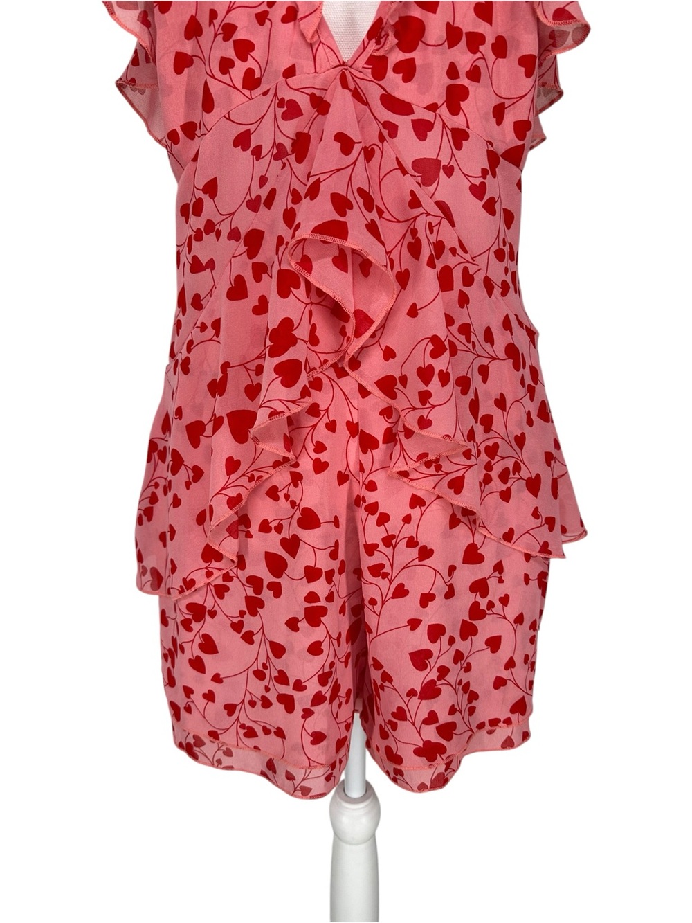 NASTY GAL / Pink & Red Heart Ruffle Romper / Size 8 / New Without Tags / Fairy - Picture 3 of 10